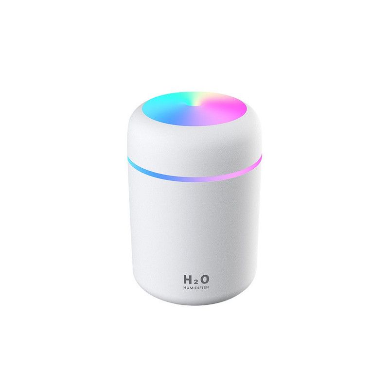 Mini Colorful Cup Humidifier, 300ml Portable USB Cool Mist Humidifier with 7-Color Night Light, for Car, Bedroom, Desk, and Office - White