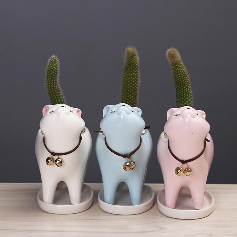 Kitten Ceramic Succulent Pots with Drain Hole Mini Pots for Plants Cactus Plants Containers for Home and Office Decoration — image 3