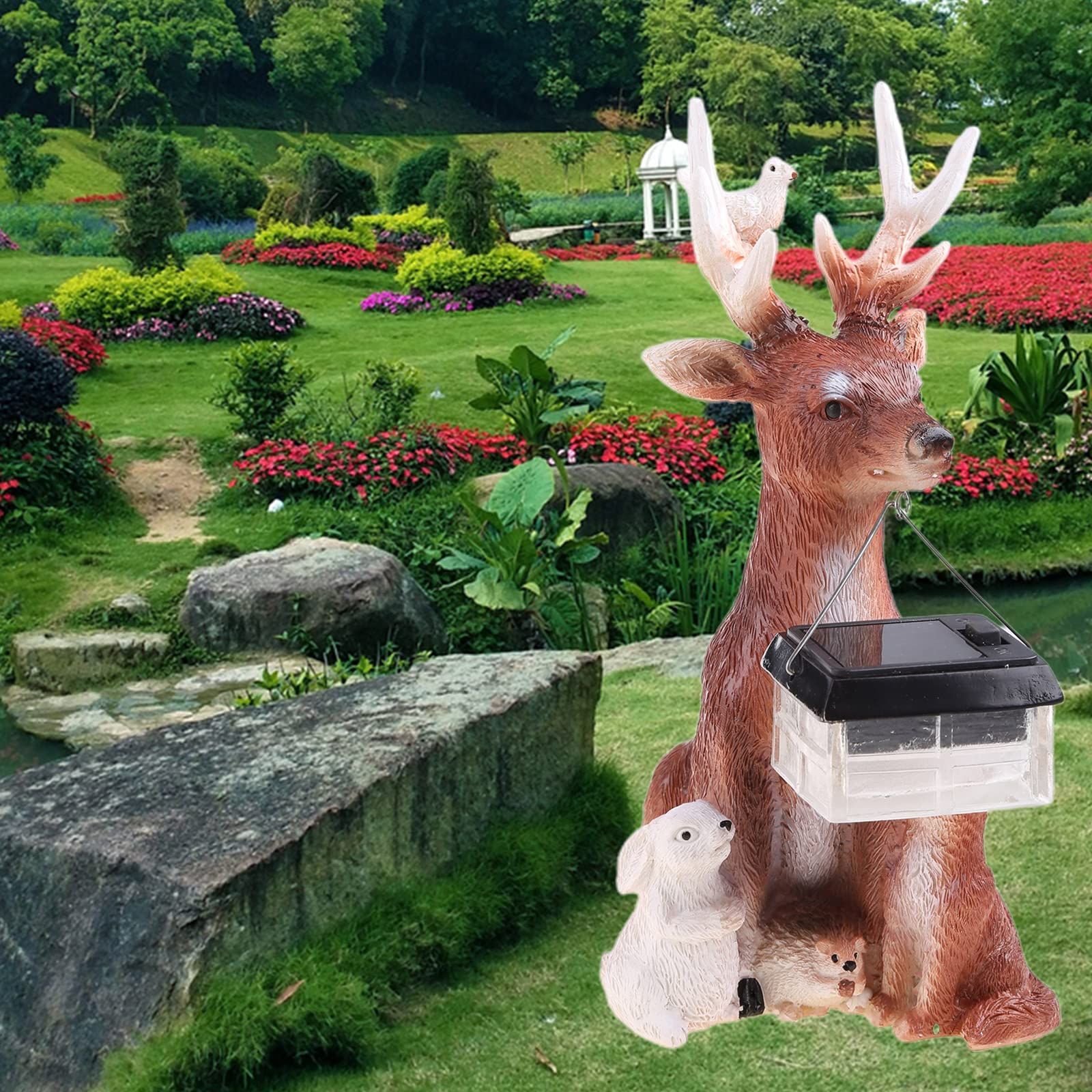 Deer Statue Solar Light Hand Painted Sculpture Animal Figures For Outdoor Decoration For Home Garden Courtyard Decor deer — image 3