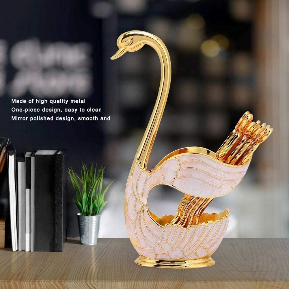 Fruit Dessert Flatware Swan Base Holder Metal Coffee Spoon Organizer with 6pcs Coffee Dessert Sugar Ice Cream Spoons (Gold) โ image 2