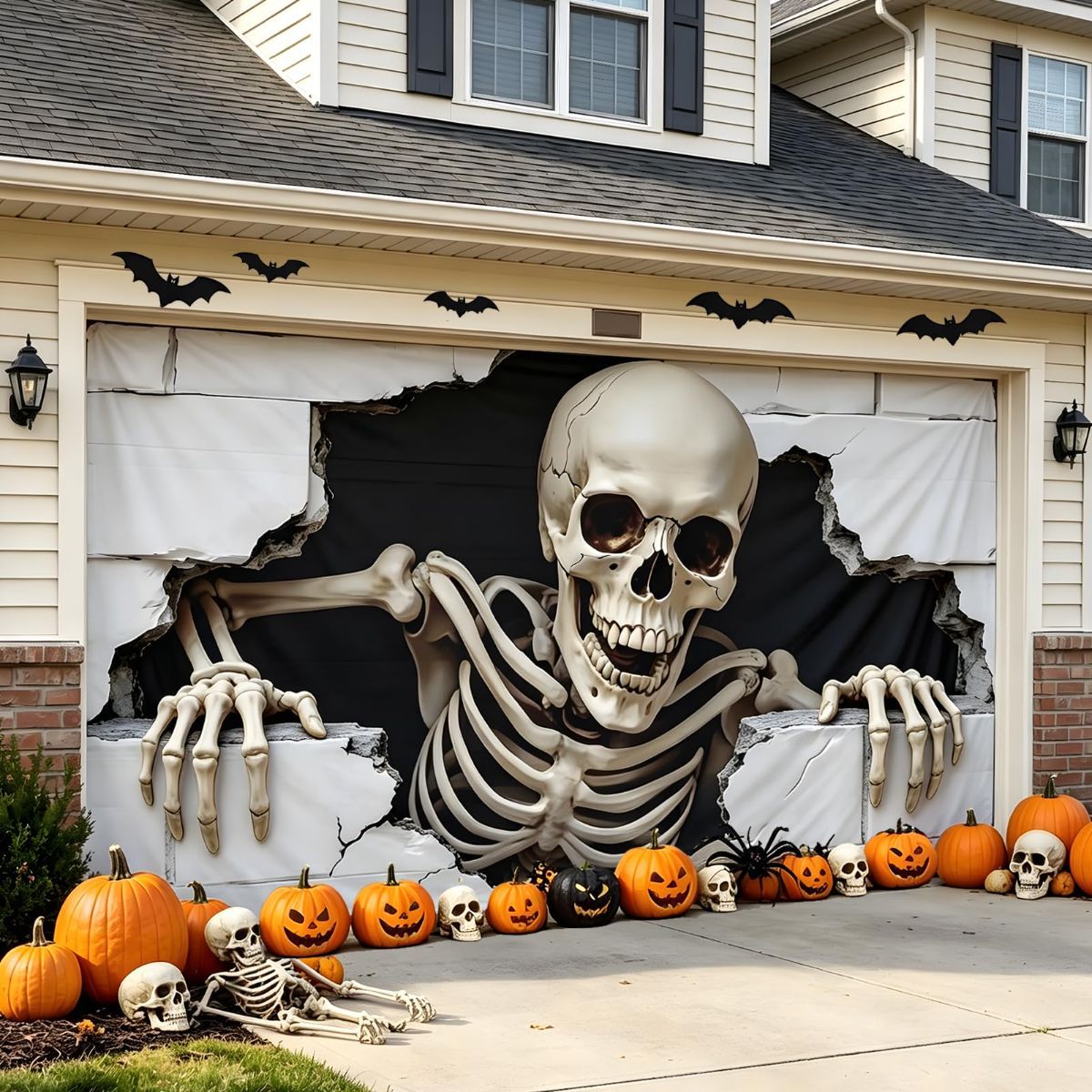 Halloween Garage Door Cover Halloween Decorations Outdoor Hanging Banner Garage - White - Size 7 × 16ft — image 3