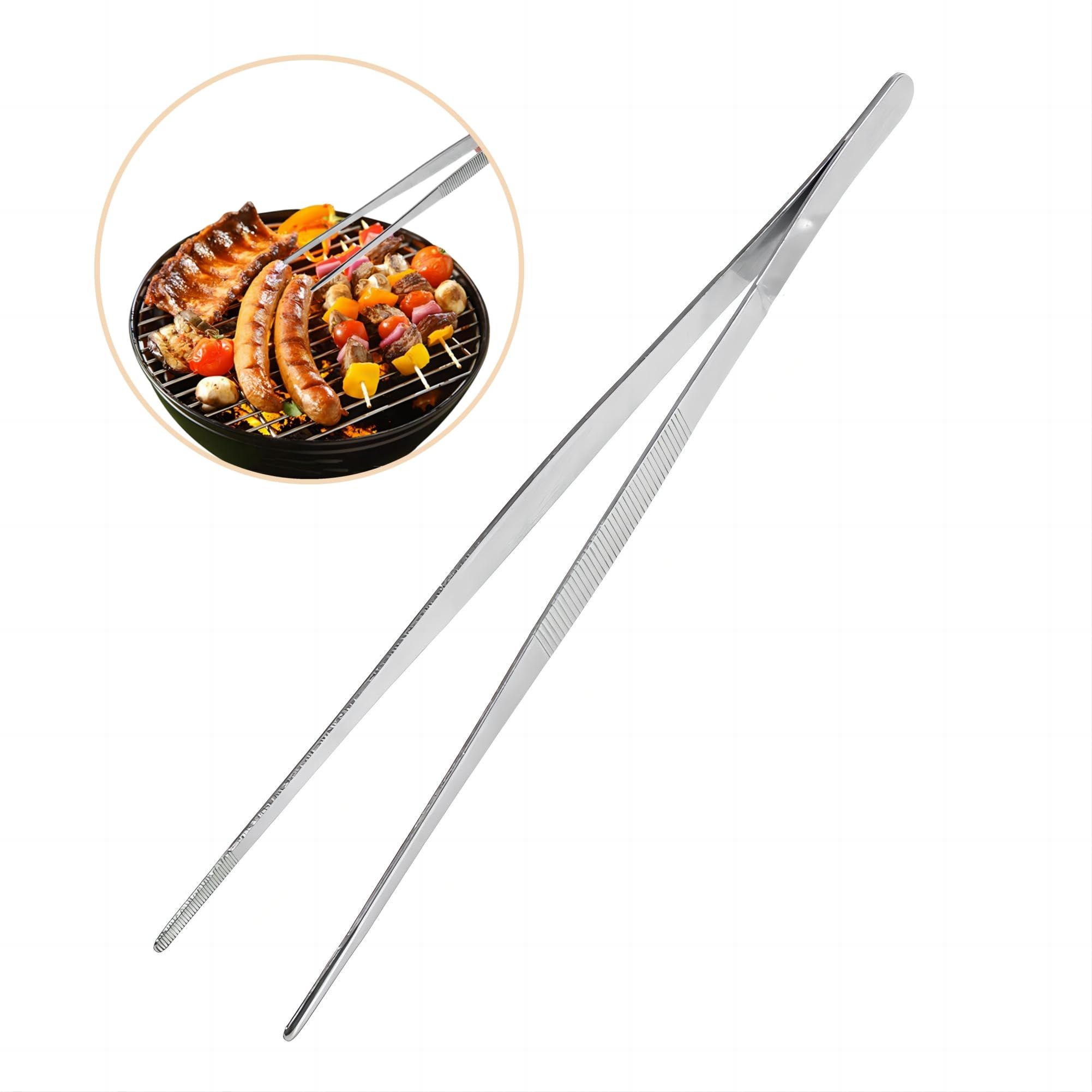 Kitchen Tweezers, Stainless Steel Food Tweezers Culinary Long Chef Tongs with Precision Serrated Non-slip Tooth Grain Tips