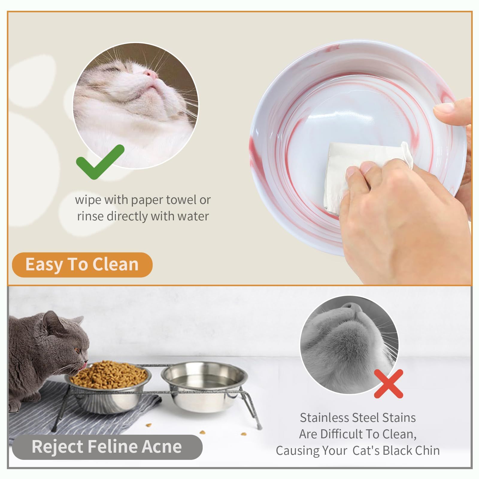 Ceramic Round Pet Feeder, 14OZ Dog Cat Bowl with Wood Stand, Durable Modern Cute Weighted Food Water Set, Double Bowls Design — image 5