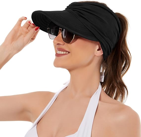 Women's UPF 50+ UV Protection Sun Visor Hat | That Girl Aesthetic High Ponytail Wide Brim Hat | Birthday Gift for Her Beach Golf Hiking Outdoor Daily Casual