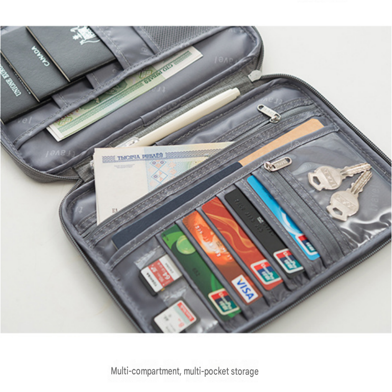 3-pack Large size Grey Travel Document Organiser - Waterproof Oxford Cloth Passport Holder With Multi-Pocket Storage - Portable Card And Cash Wallet — image 6