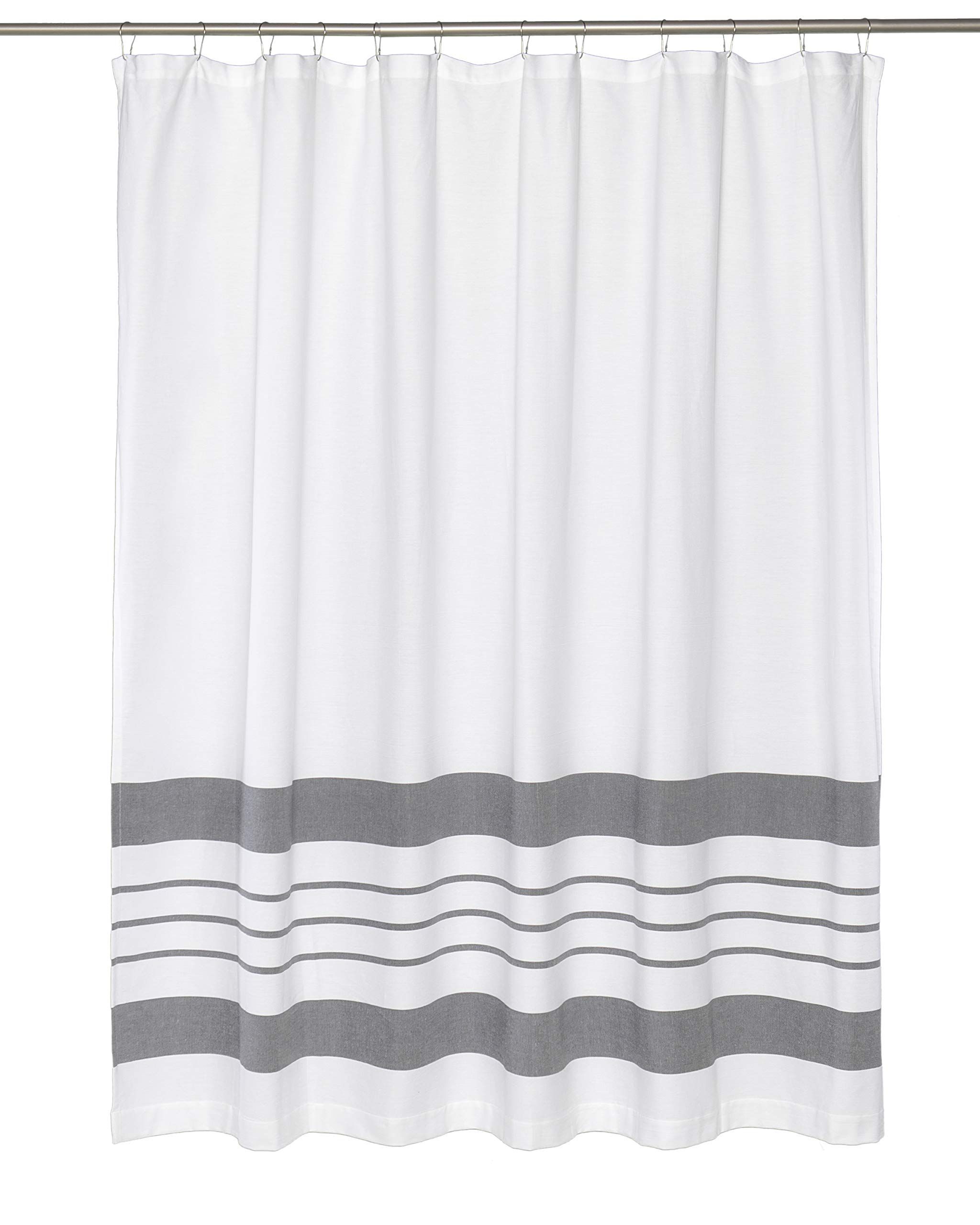 White Shower Curtain for Bathroom, Fabric Shower Curtains, 72x72 in, Farmhouse, Boho, White and Gray Striped Woven