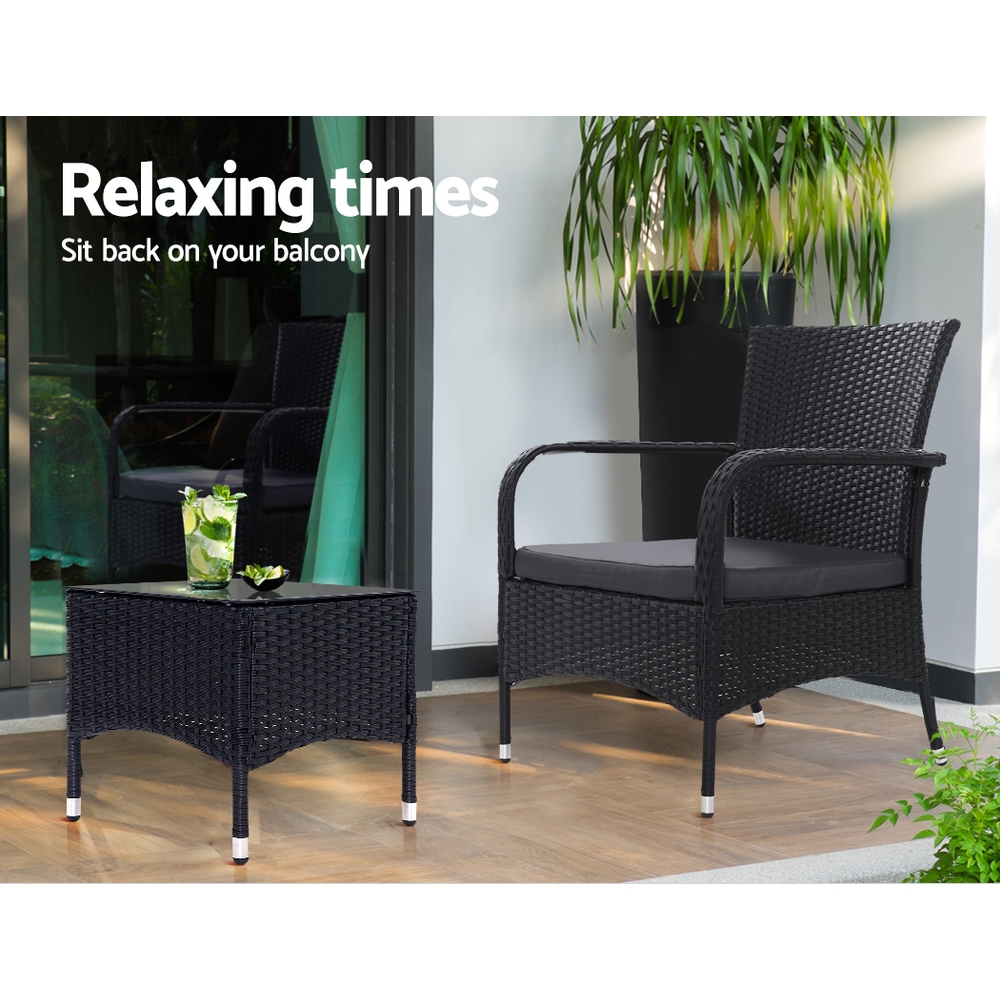 Gardeon 3PC Outdoor Bistro Set Patio Furniture Wicker Setting Chairs Table Luca โ image 4