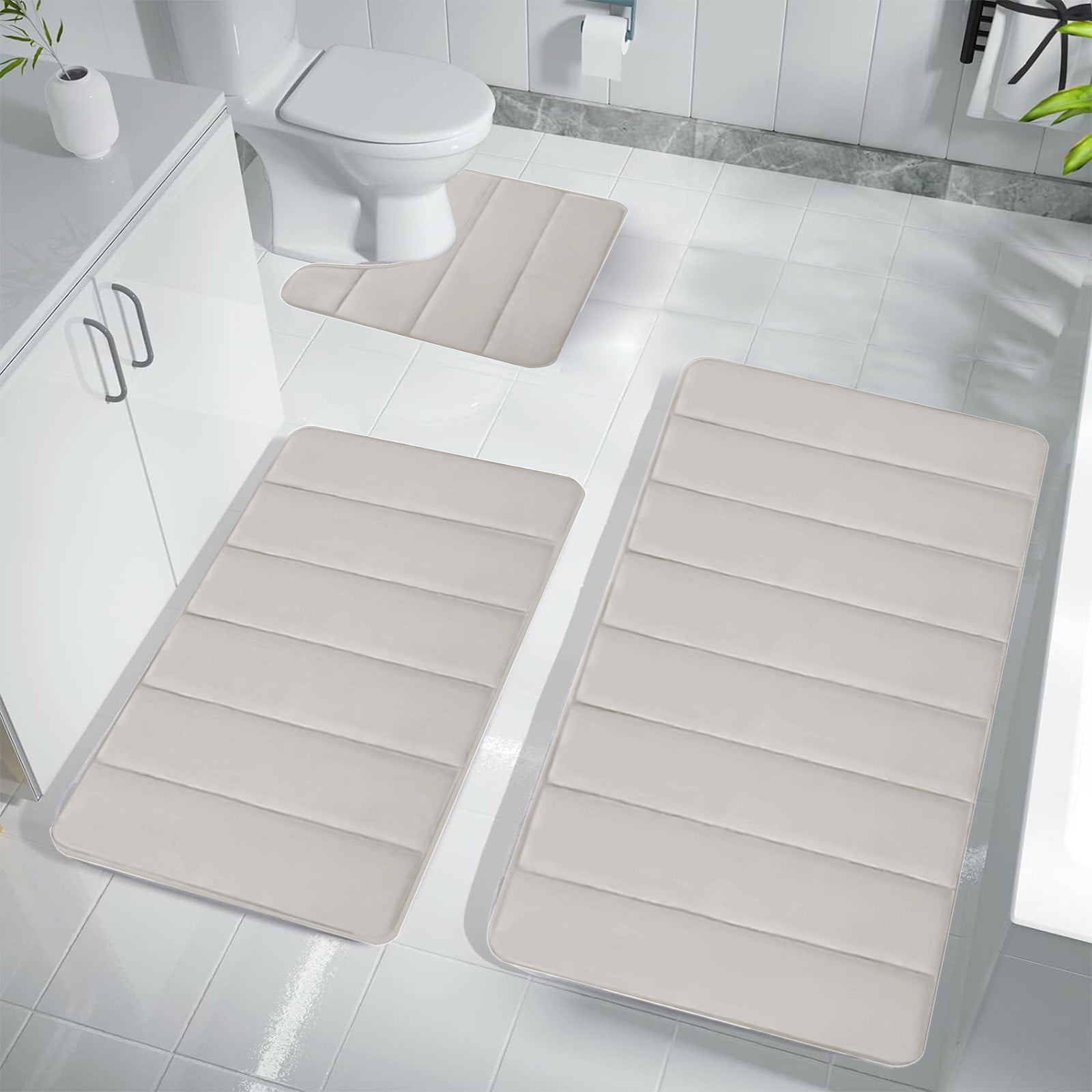 Memory Foam Toilet Rug, Non-Slip Bathroom Rugs, Toilet Rugs U Shaped Washable, Commode Contour Rug, Soft Comfortable Super Water Absorption #3_Beige — image 5