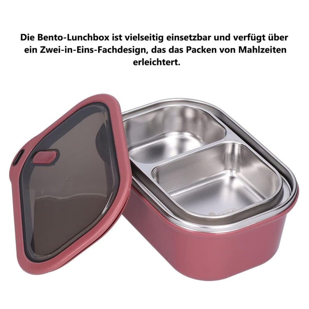 1200ml 2 Compartments Leak-Proof Stainless Steel Lunch Box with Spoon, 304 Stainless Steel, RED — image 3
