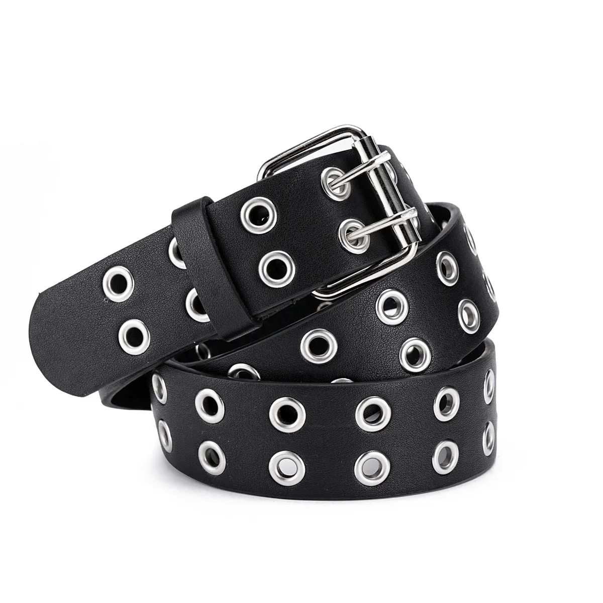 Double Grommet Holes Lether Belt 2-Row Studded For Women Men Punk Belts Use โ image 2