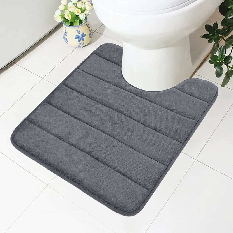 Non-Slip Memory Foam Toilet Mat With Cutout 50 × 60 Cm, Absorbent, Washable For Toilet, DArk Grey