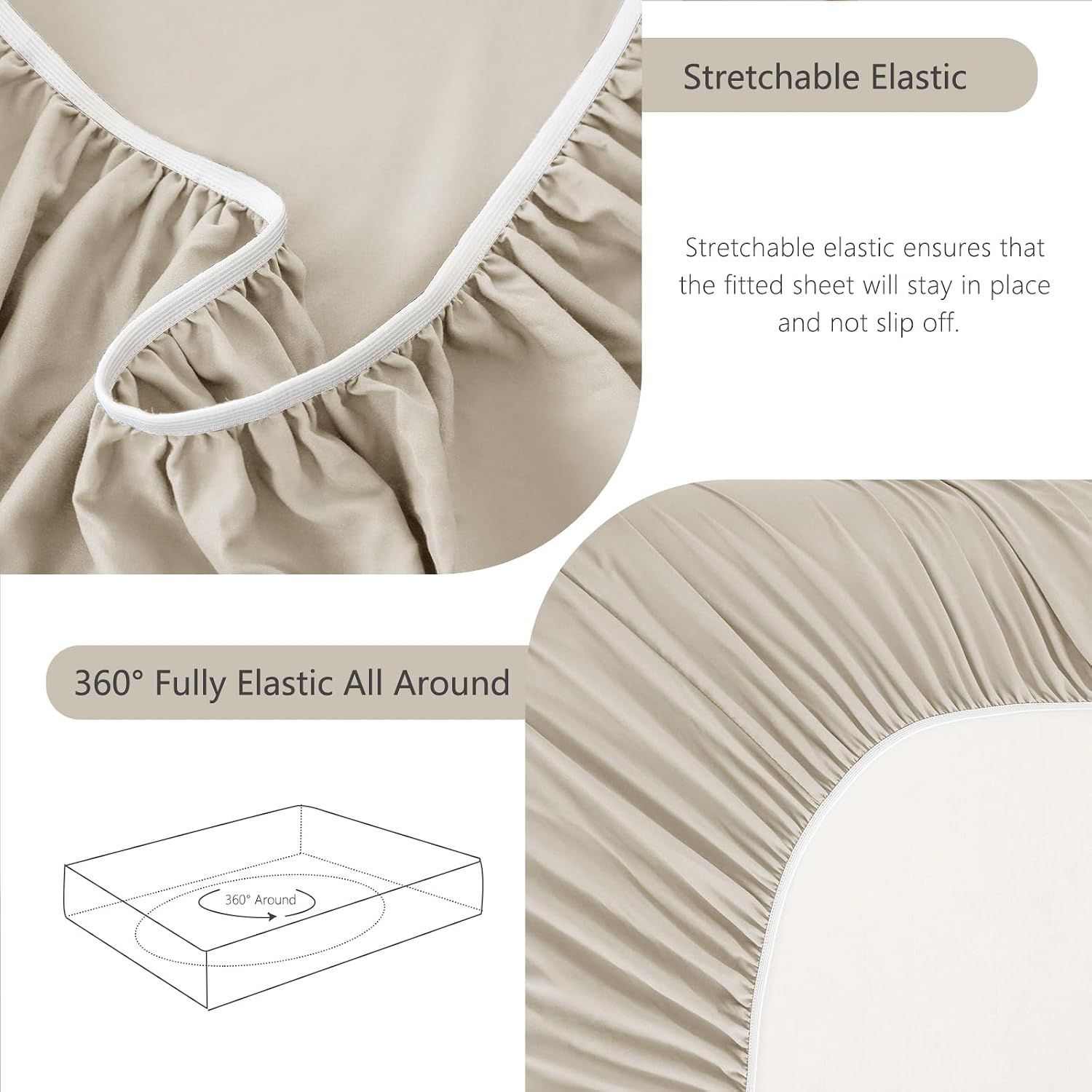 Hotel Soft Bed Sheet Set- Bedding Sheets & Pillowcases -Breathable Bedding - Wrinkle, Fade, Stain Resistant-Deep Pocket Flat Fitted Bed Sheet Set(Cream — image 6