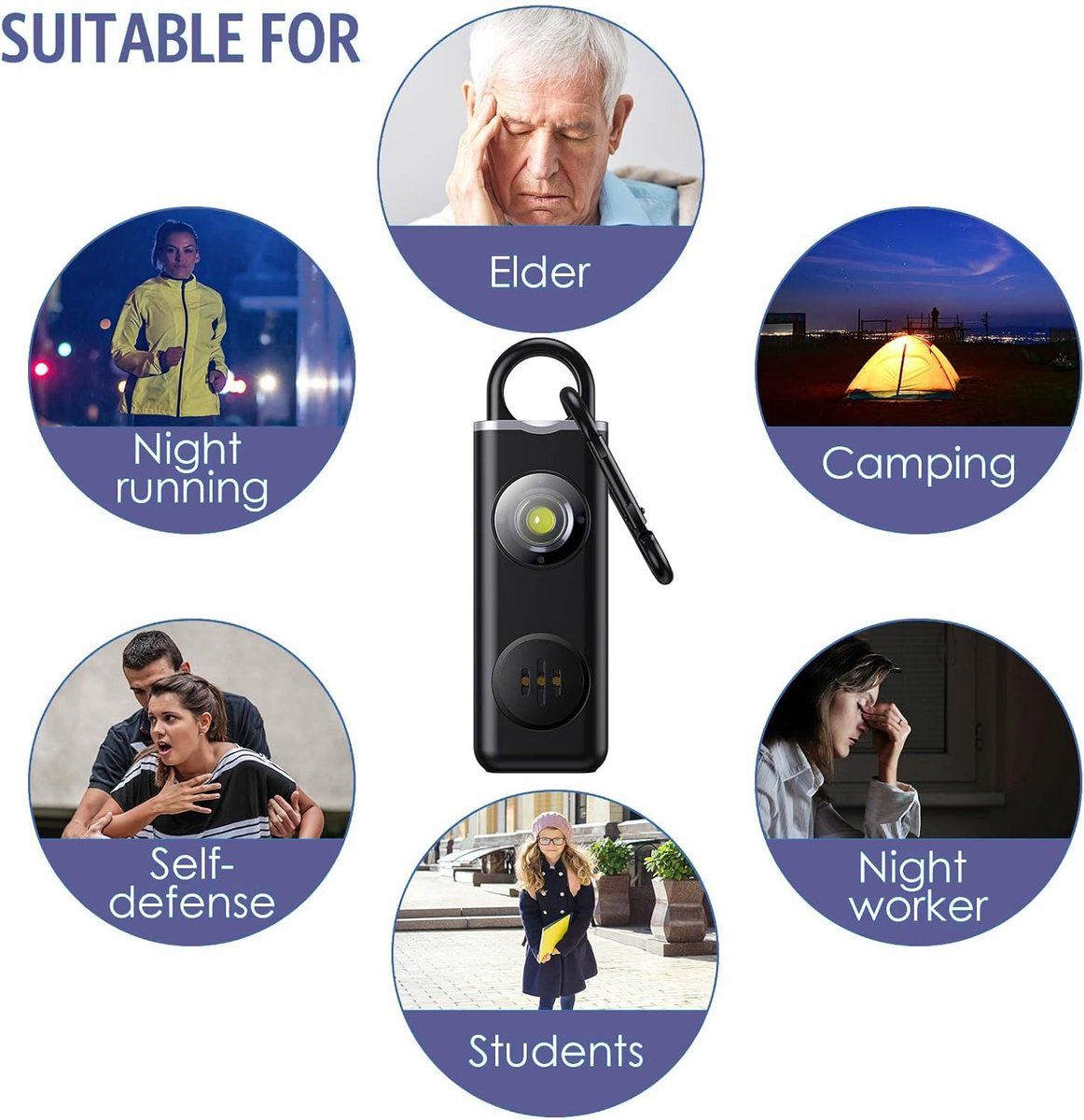 Personal Self-Defense Alarm, Self-Defense Alarm for Women, Rechargeable Alarm Keychain, Emergency Alarm, with LED Strobe, 130 dB, Black — image 5