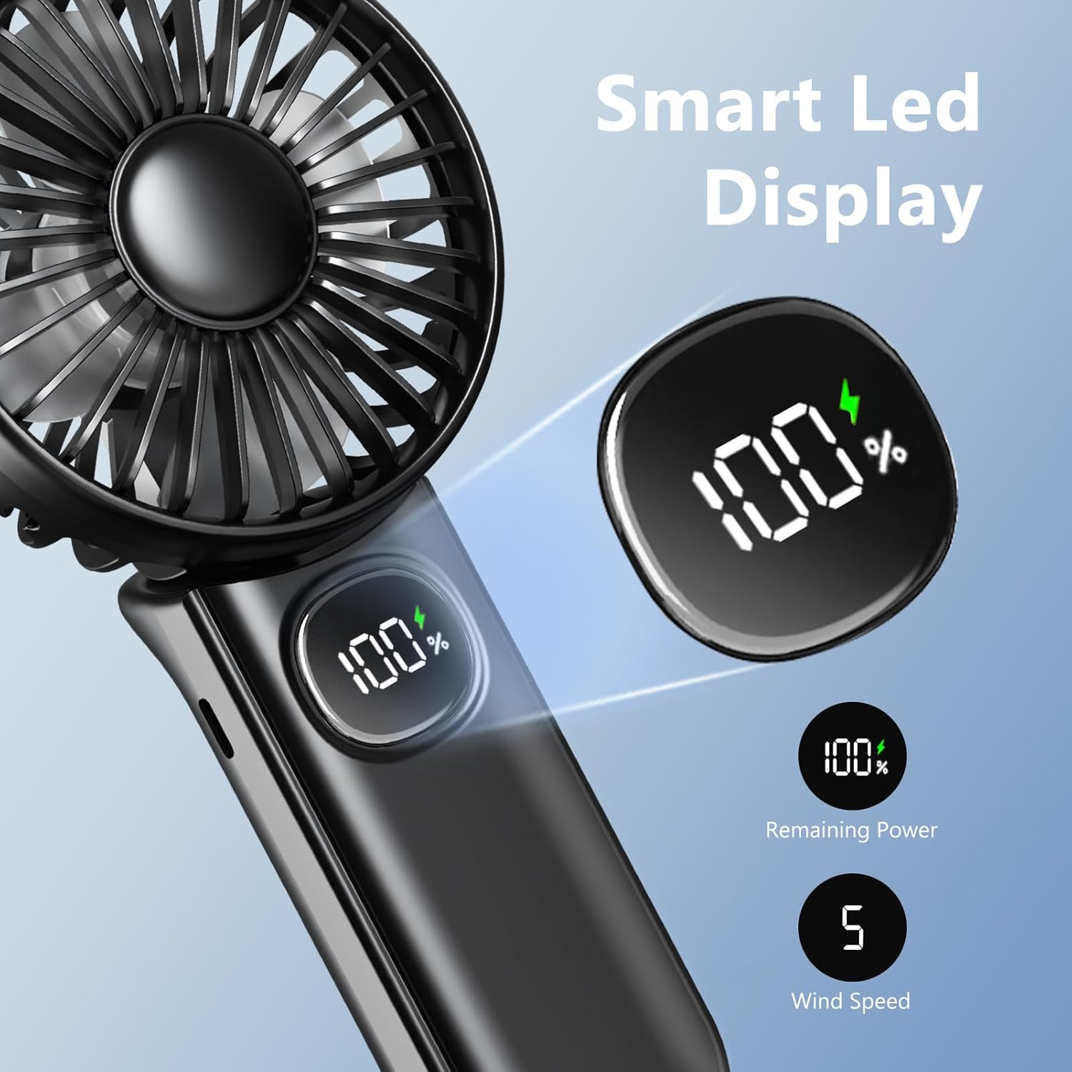 [Mini Portable Handheld Fan 2 Pack] 5 Adjustable Speeds Personal Fan with Lanyard,180° Foldable Small Hand Fans for Makeup, Home, Office, Travel and Outdoor — image 4