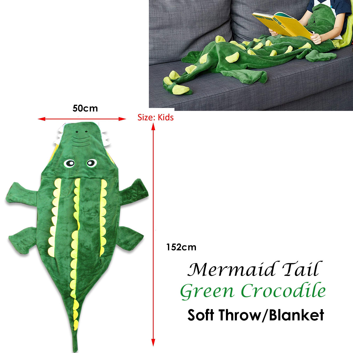 Mermaid Tail Crocodile Green Soft Blanket Throw — image 2