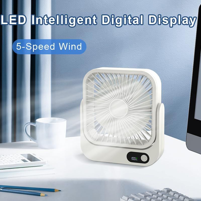 Magnetic Rechargeable Mini Desk Fan with 5-Speed LED Display for Office, Dorm & Bedside Use (White) — image 5