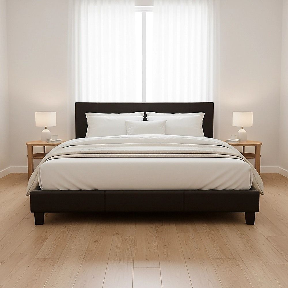 King PU Leather Bed Frame Brown โ image 5