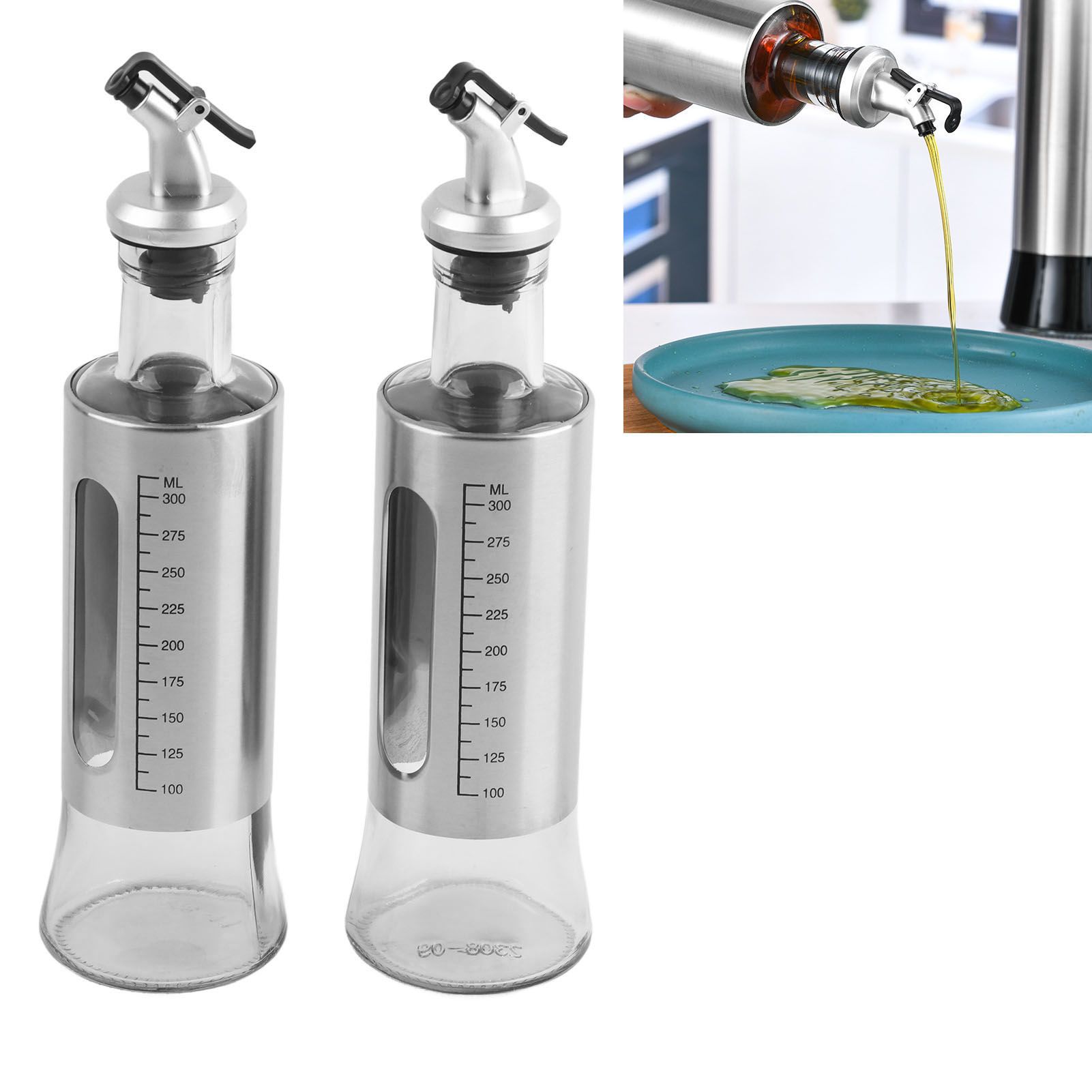 2 Pcs Oil Dispenser Bottle 300ml Thickened Scale Design Visual Seasoning Bottle for Home Kitchen — image 6