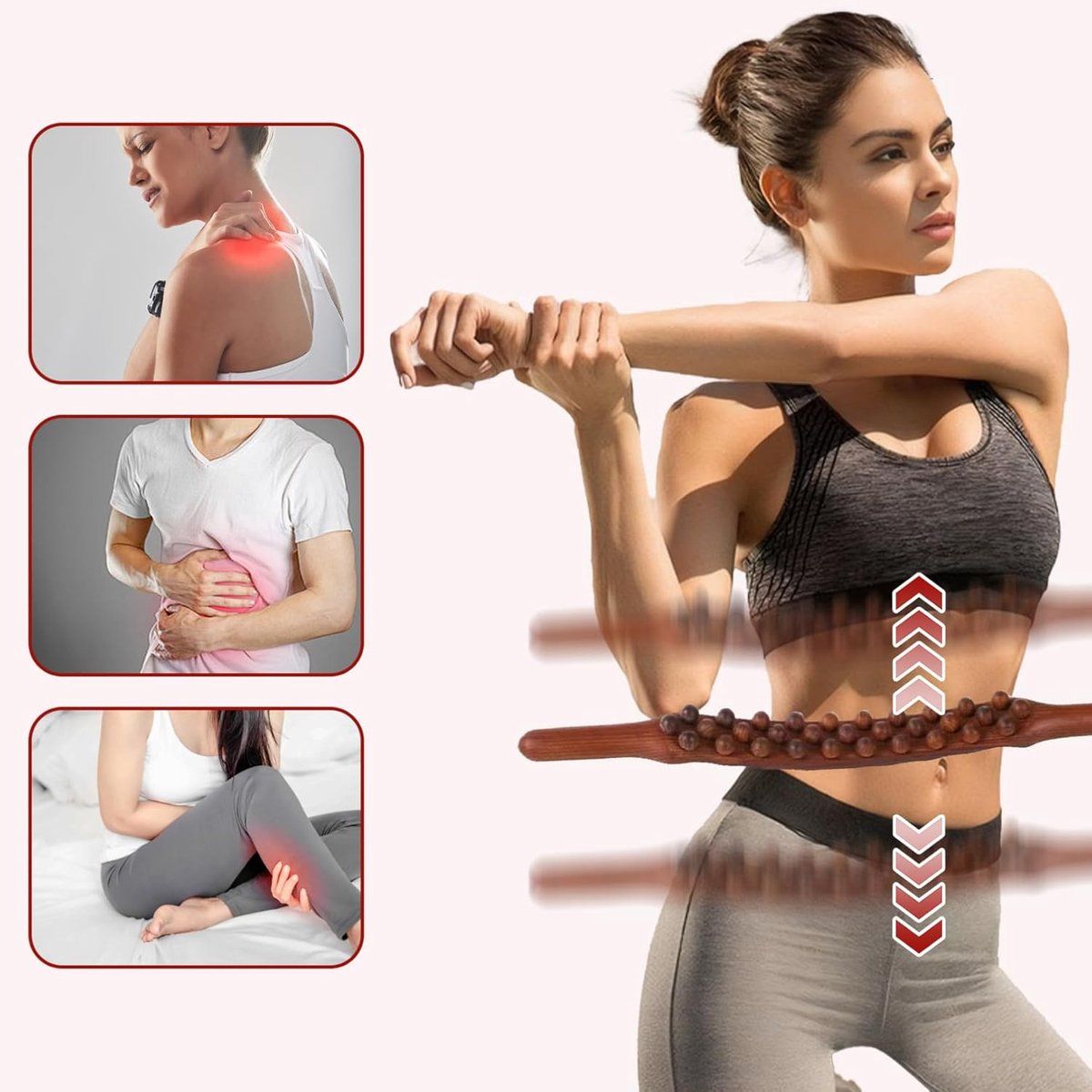 Wooden massage roller with 31 beads, lymphatic drainage massage stick, Guasha and muscle relaxation tool, Handmade wooden body roller for back โ image 2