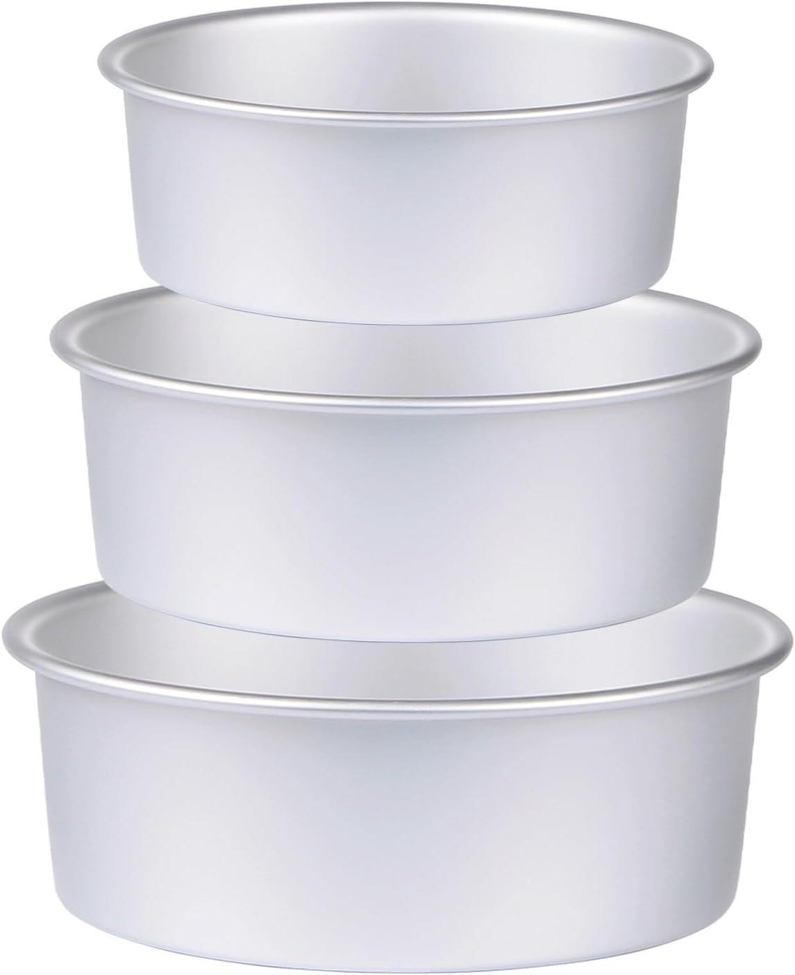 Round Cake Pan Set of 3 (6 x 3 inch/8 x 3 inch/10 x 3 inch), Aluminum Baking Pans for Layer Cakes, Heavy Duty Non-Stick, Evenly Baking Tools for Home Kitchen