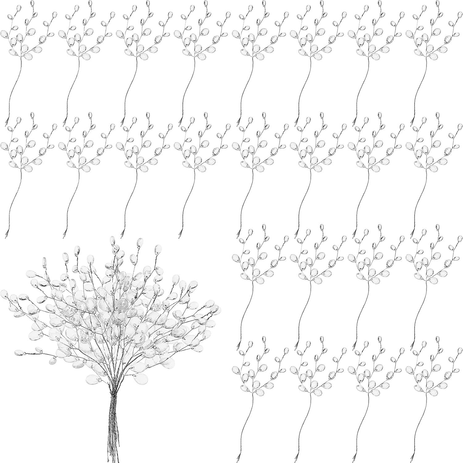60 Pieces Artiicial Bouquets with Acrylic Bead Drop Crystal lower Stem Branches Beaded String Bridal Picks, Decoration or Wedding DIY Crats