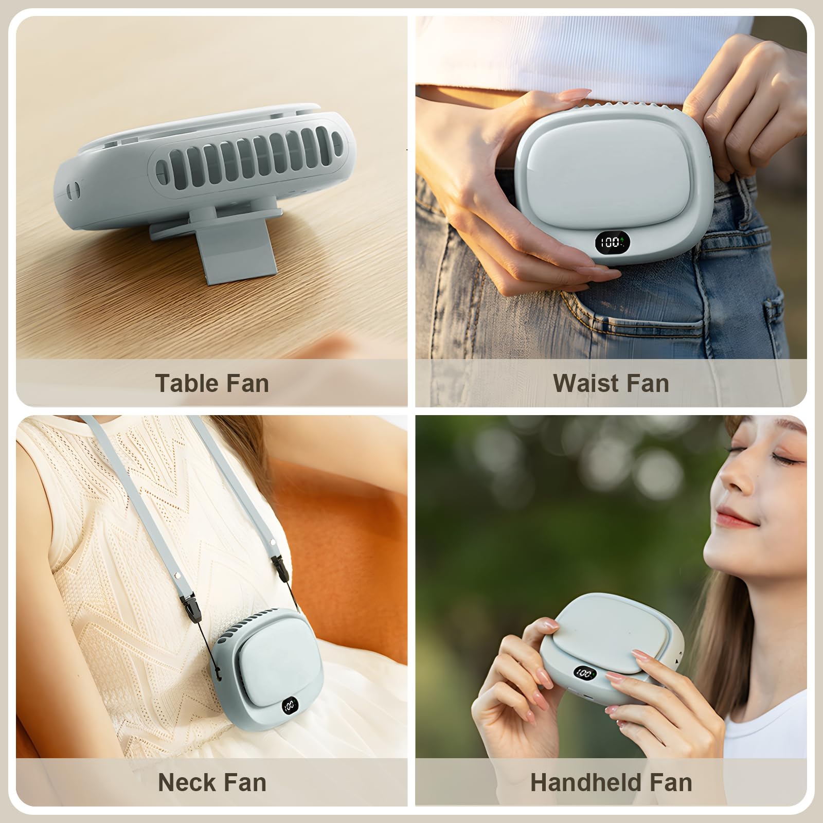 Portable Neck Fan with 5 Speeds – Rechargeable USB Mini Fan for Outdoor Travel, Work & Camping – Silent Personal Cooling Fan (Blue) — image 2
