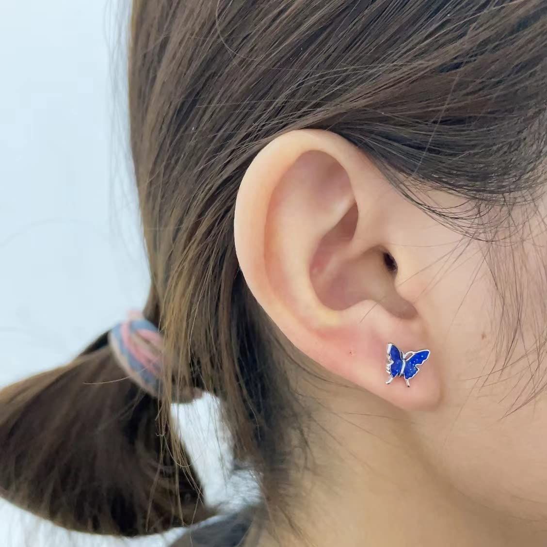 3pcs Stainless Steel Dainty Butterfly Cartilage Colorful Enamel Stud Earrings Screw Backs CZ Paved Eyebrow Rings,Curved Barbells — image 5