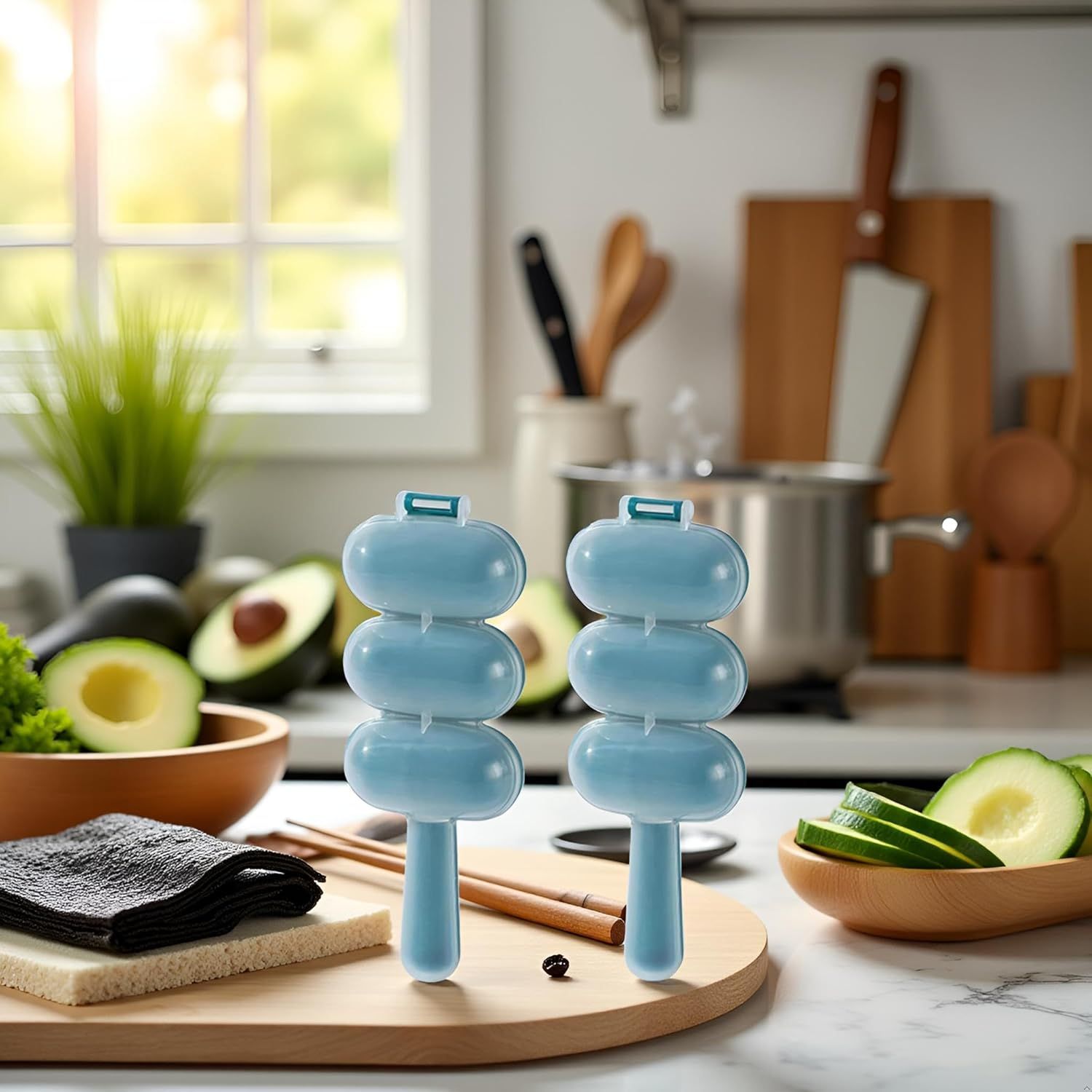 2 Pcs Blue Rice Ball Maker Shake Lunch Maker Mould Rice Ball Shaker Rice Ball Mold Rice Ball Shaped Kitchen Tools Home DIY Making Kit Sushi Plates, DIY Sushi โ image 4