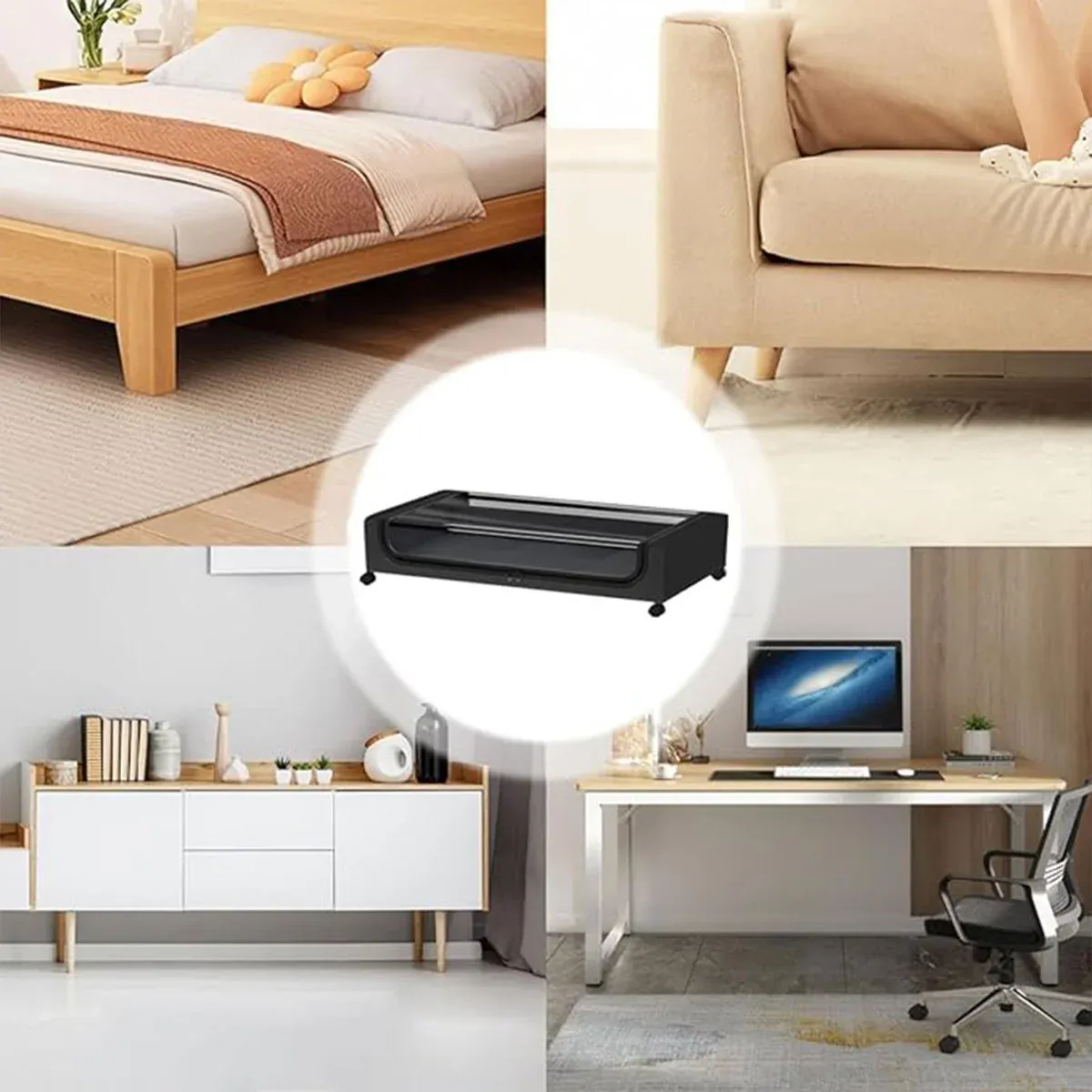 Under Bed Storage Rack Square Design with Wheels Rolling Trolley Box for Home - Black — image 5