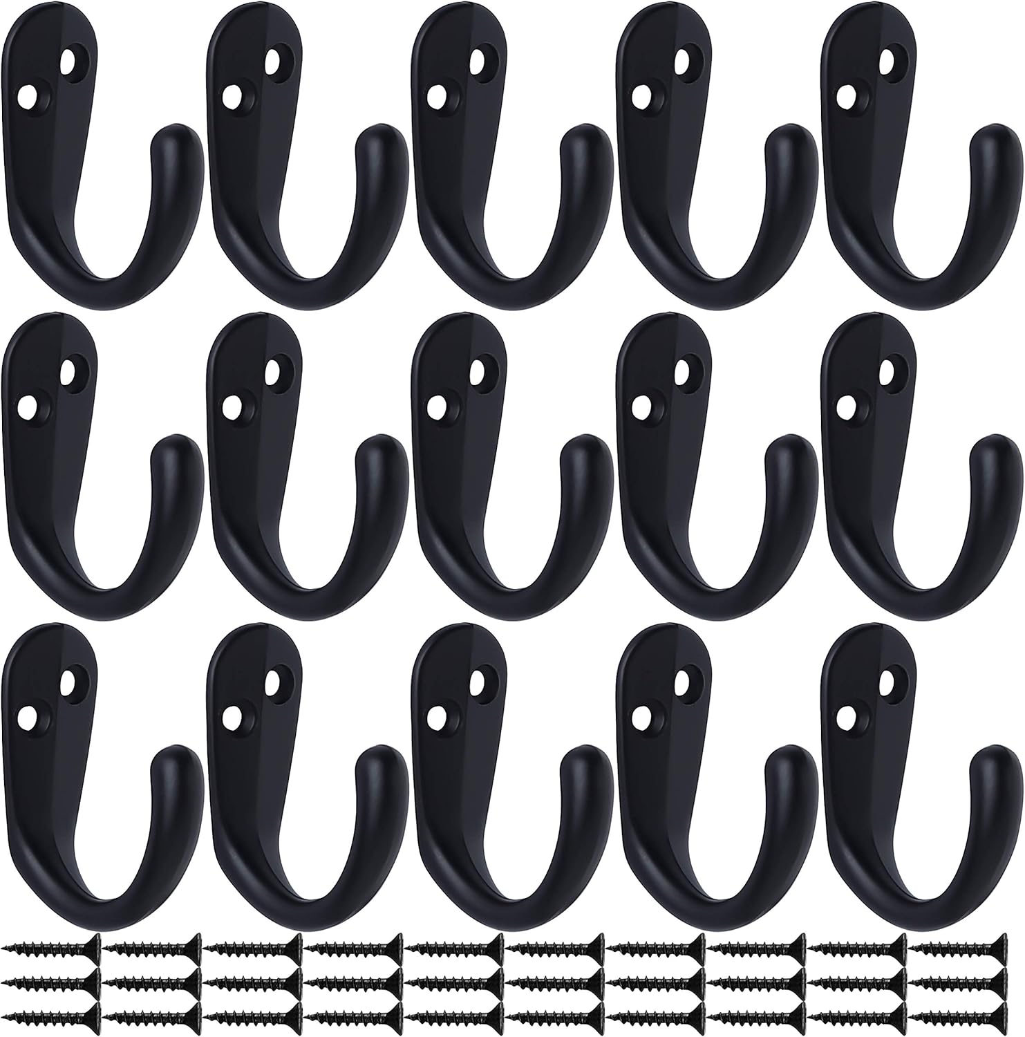 15PCS Coat Hooks Wall Mounted Single Prong Robe Hook for Hanging Towel Hooks with 30 Screws for Bags, Hat, Cap, Scarf, Cup (Black) — image 2