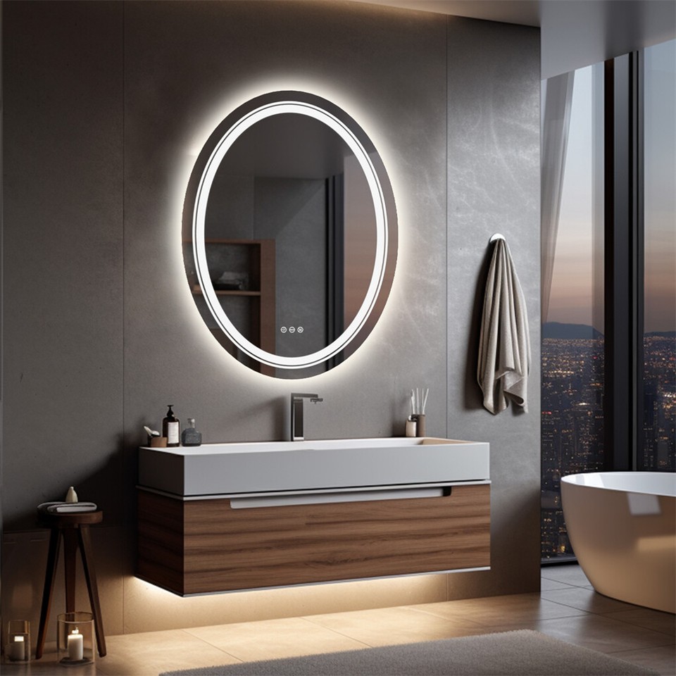 60x80cm Oval Backlit + Front LED Bathroom Mirror Dimmable Shatter-Proof Vanity Mirror — image 6