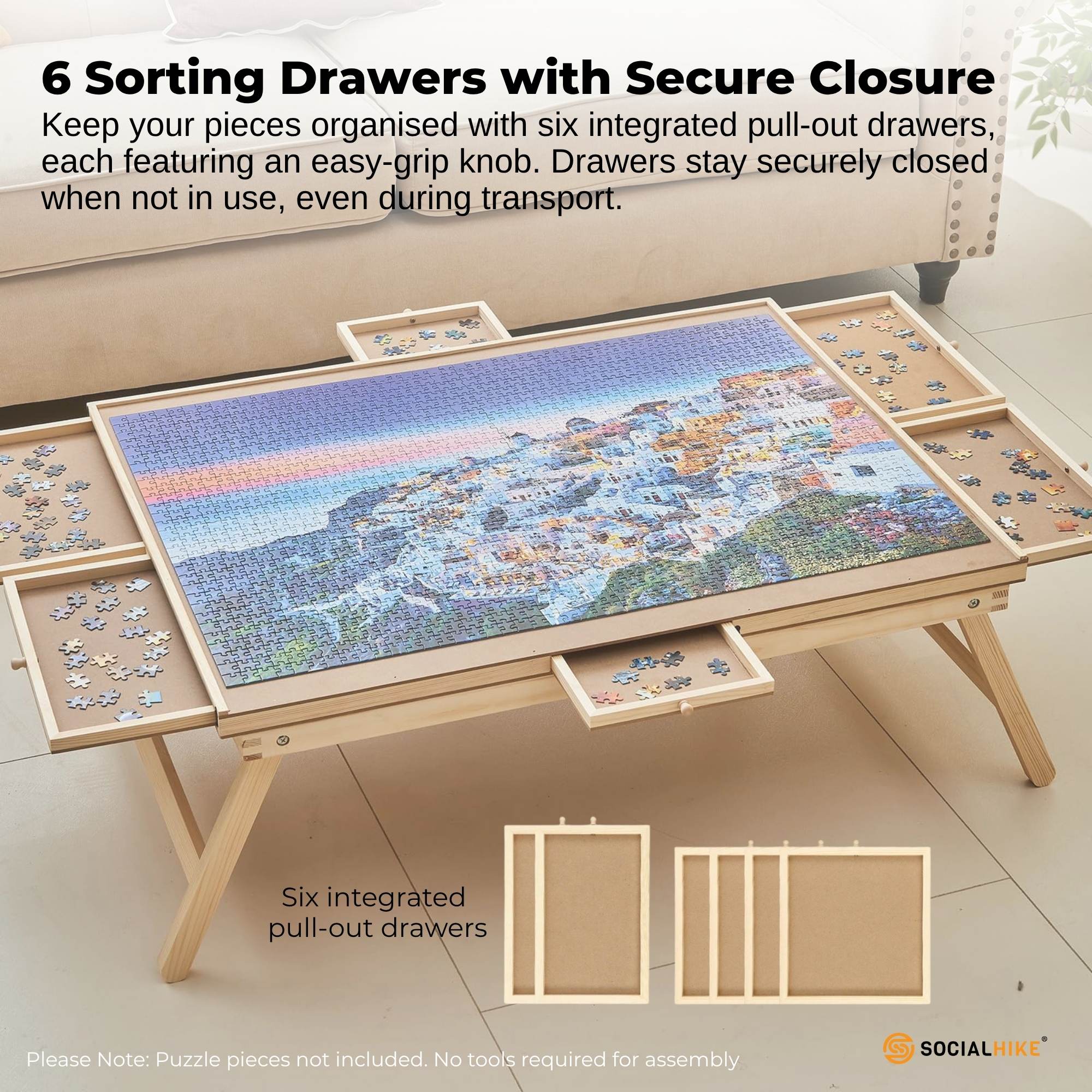 Social Hike Puzzle Board Table 1500 pcs - Folding Legs 6 Drawer with Cover — image 6