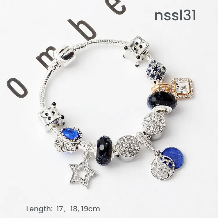 Sparkling Charm Bracelet with Smiley, Crystal, Rhinestone Beads & Hollow Star Zircon Pendants(17cm)