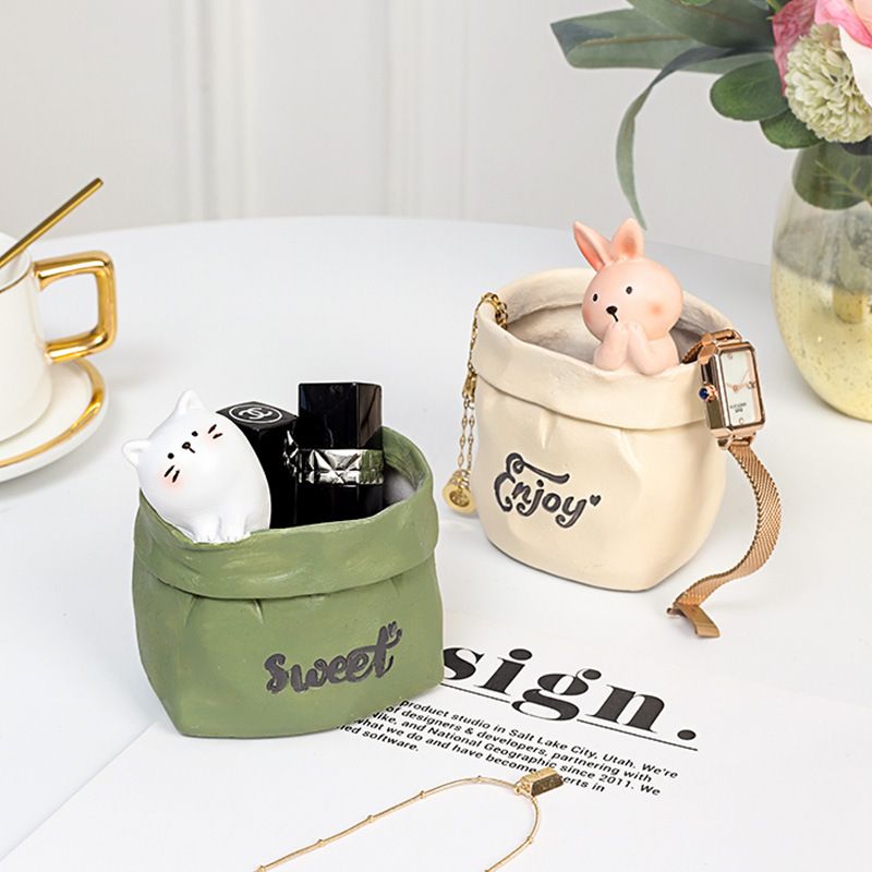 Creative Animal-Themed "Paper Bag" Pen Holder (Rabbit) — Resin Desktop Organizer | Cute Cartoon Pencil Cup, Planter, & Storage Container | Home & Office — image 2