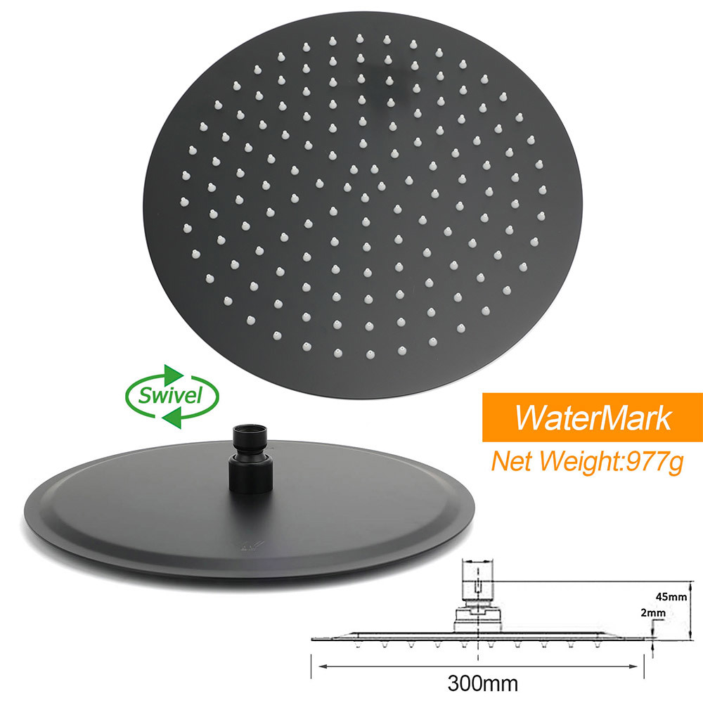 WELS Matt Black Dual 12" Round Shower Head Set Metal Handheld Rail Wall Arm Elbow Inlet Twin Taps — image 6