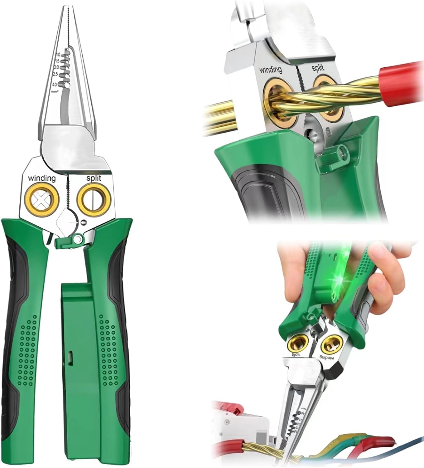 Pro 8-in-1 Wire Stripper/Cutter with Voltage Tester & Dual Alarms - Heavy Duty 12-250V AC/DC Electrical Tester for Hot/Neutral Wires - Electrician, HVAC, Car
