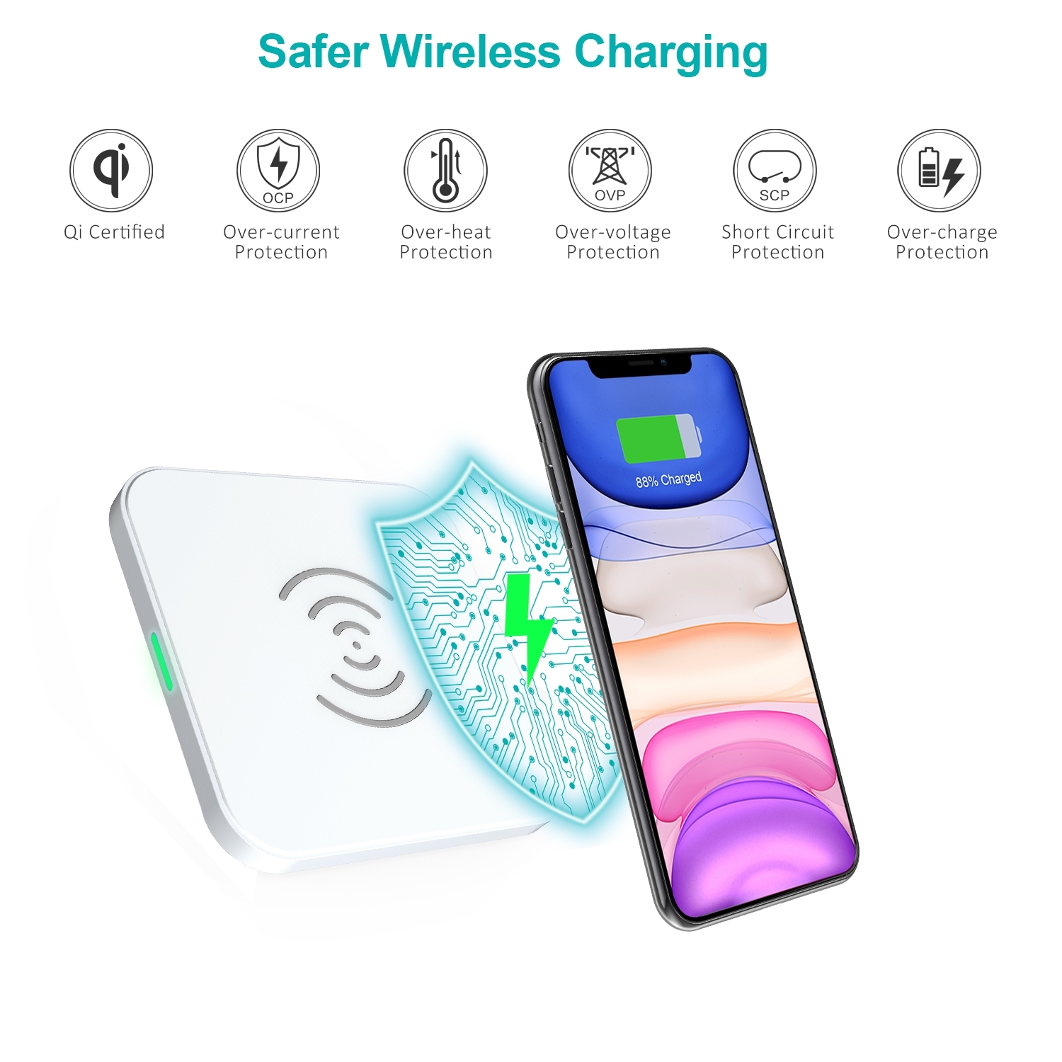 CHOETECH T511-S 10W/7.5W Fast Wireless Charger Pad (White) — image 5