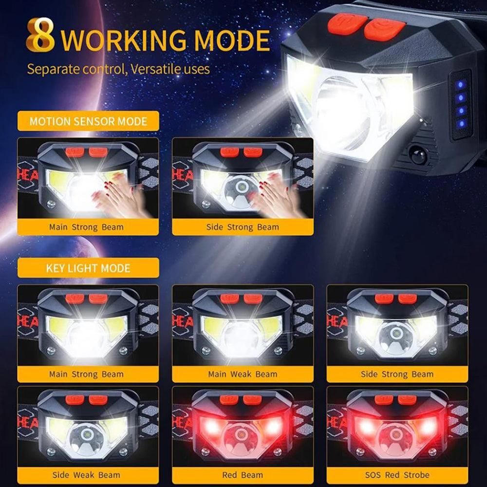 2Pcs Rechargeable LED Headlamp with Motion Sensor — image 5