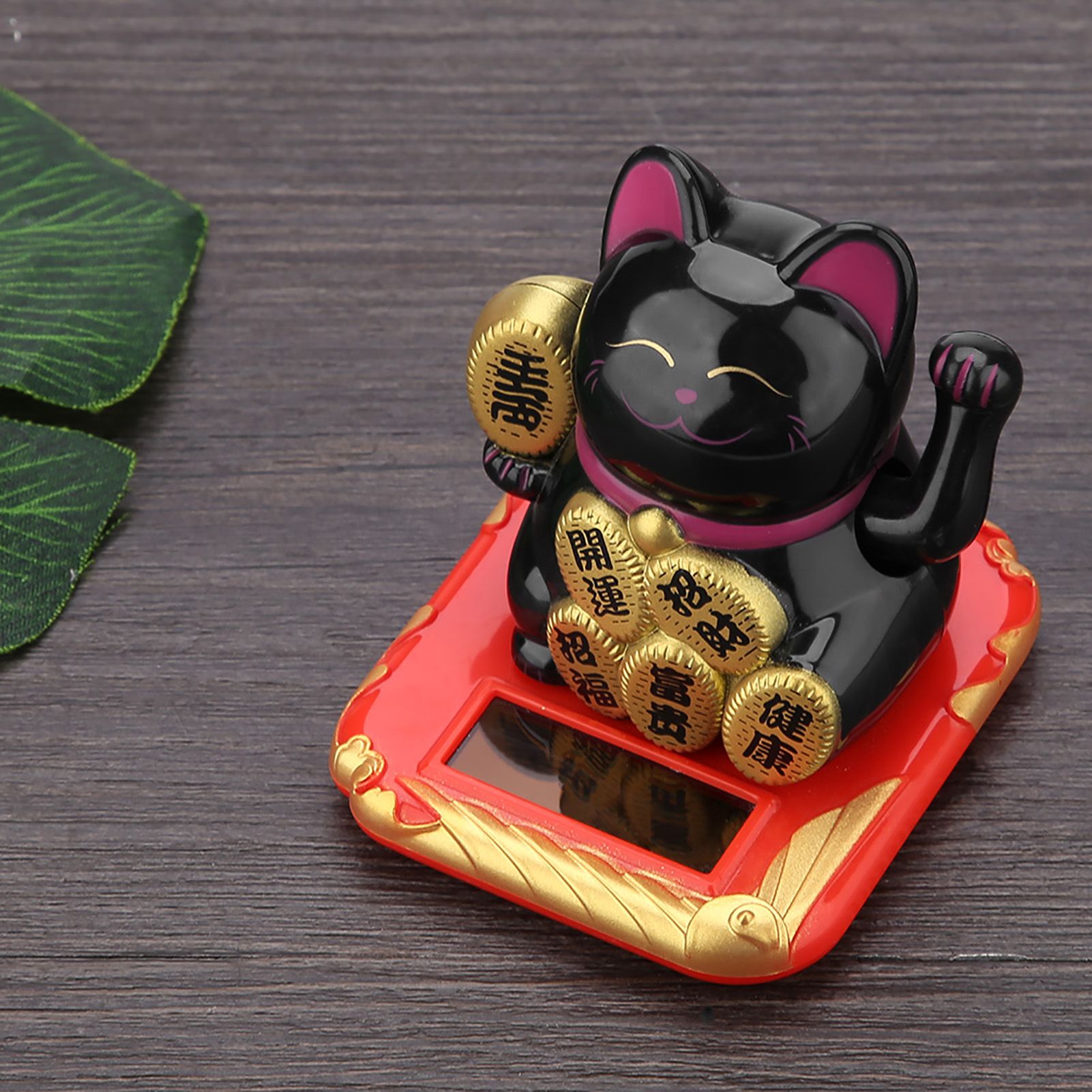Solar Powered Welcoming Cat Adorable Waving Beckoning Fortune Lucky Cat Home Car Decor(Black) โ image 5