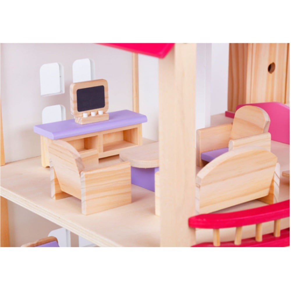 Wooden DIY Dolls Doll House 2 Level Kids Pretend Play Toys Full Furniture Set โ image 6