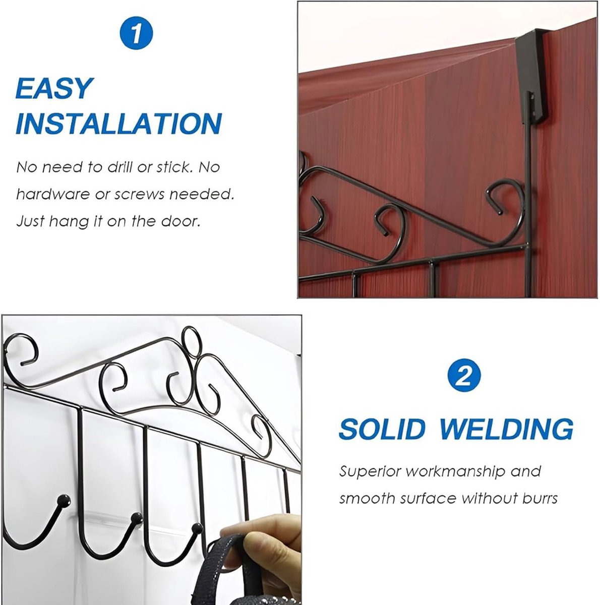 Door coat rack - Door clothes hooks - Towel holder - Wall coat rack - Door hook - Door hanger - Hanging door coat rack - Hanging hook - With 7 Hooks — image 3