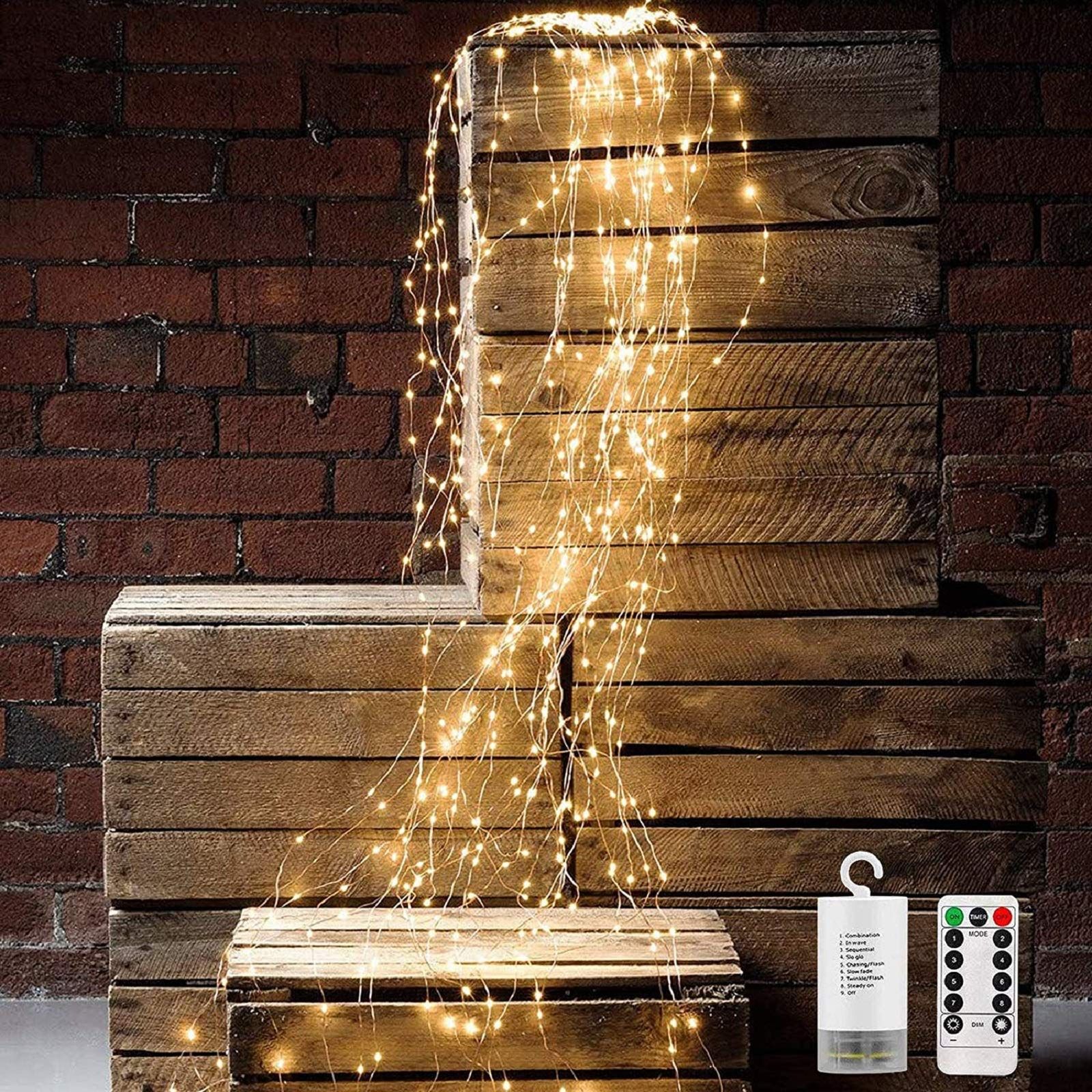 10 Strands 200 LEDs Hanging Twinkle Fairy Lights Battery Operated with Remote, Waterproof Waterfall Vine String Lights Silver