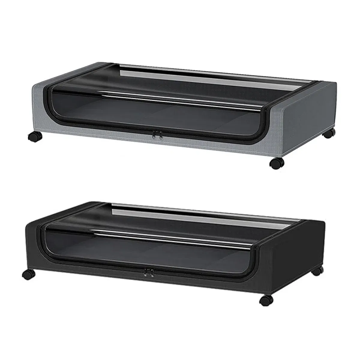 Under Bed Storage Rack Square Design with Wheels Rolling Trolley Box for Home - Black — image 3