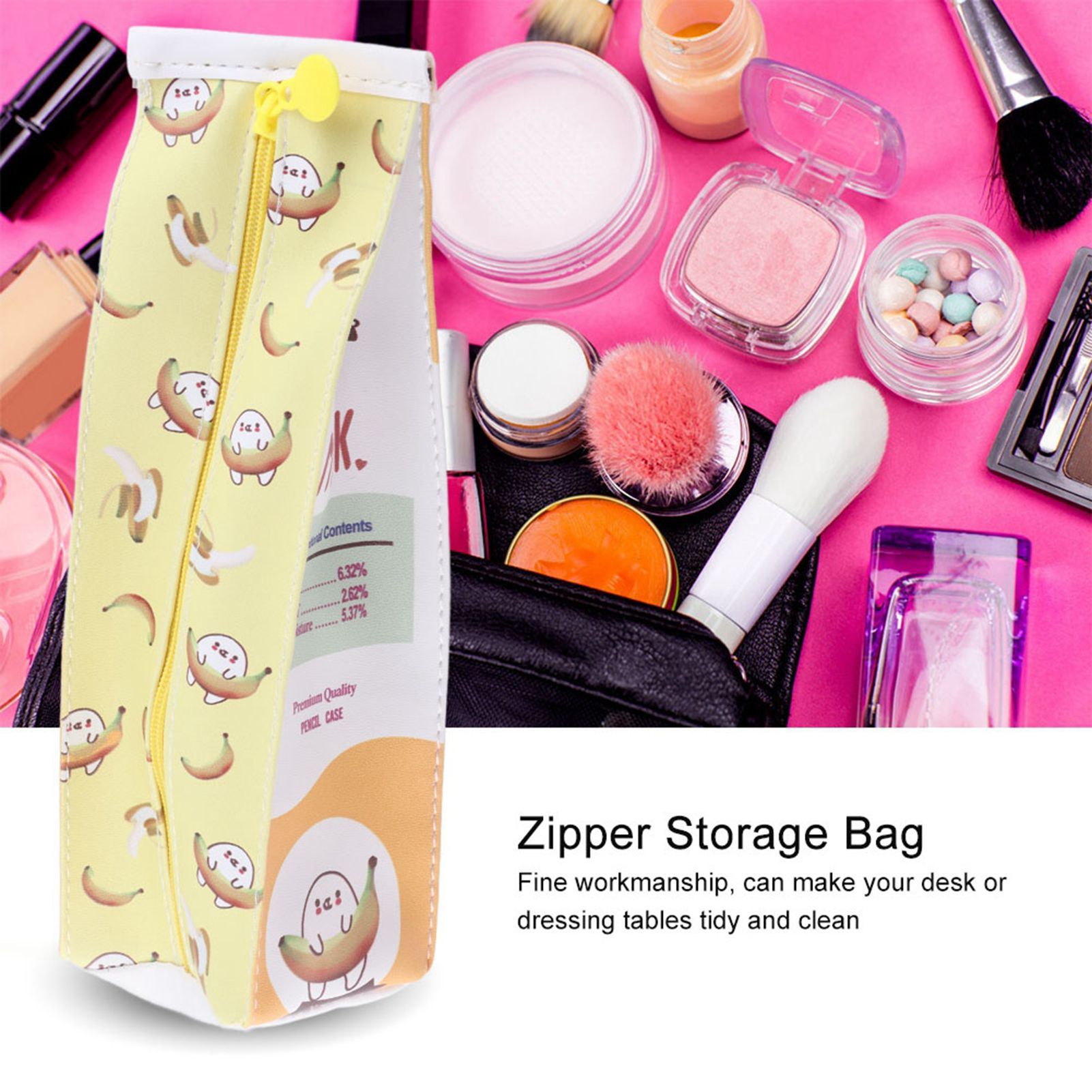 3Colors Cartoon Milk Stationery Bag Waterproof PU Large Capacity Pencil Case Storage Bag β image 2