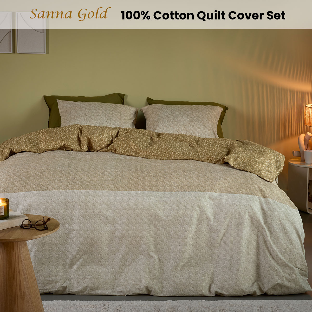 Bedding House Sanna Gold 100% Cotton Percale Quilt Cover Set Queen โ image 2