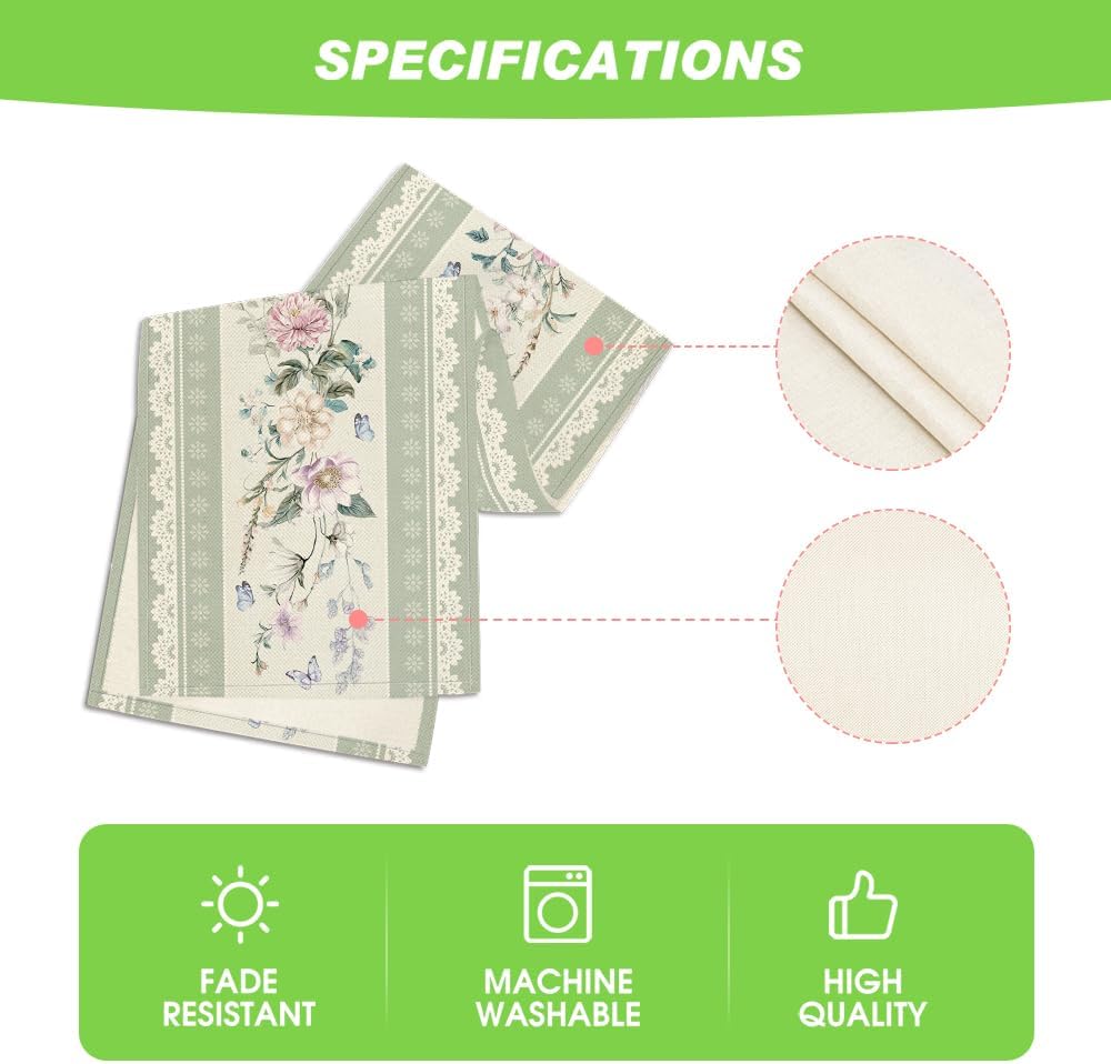Green Printed Lace Floral 210 GSM Spring Table Runner, Seasonal Summer Kitchen Dining Table Decoration for Home Party Decor 13 × 72 Inch — image 5