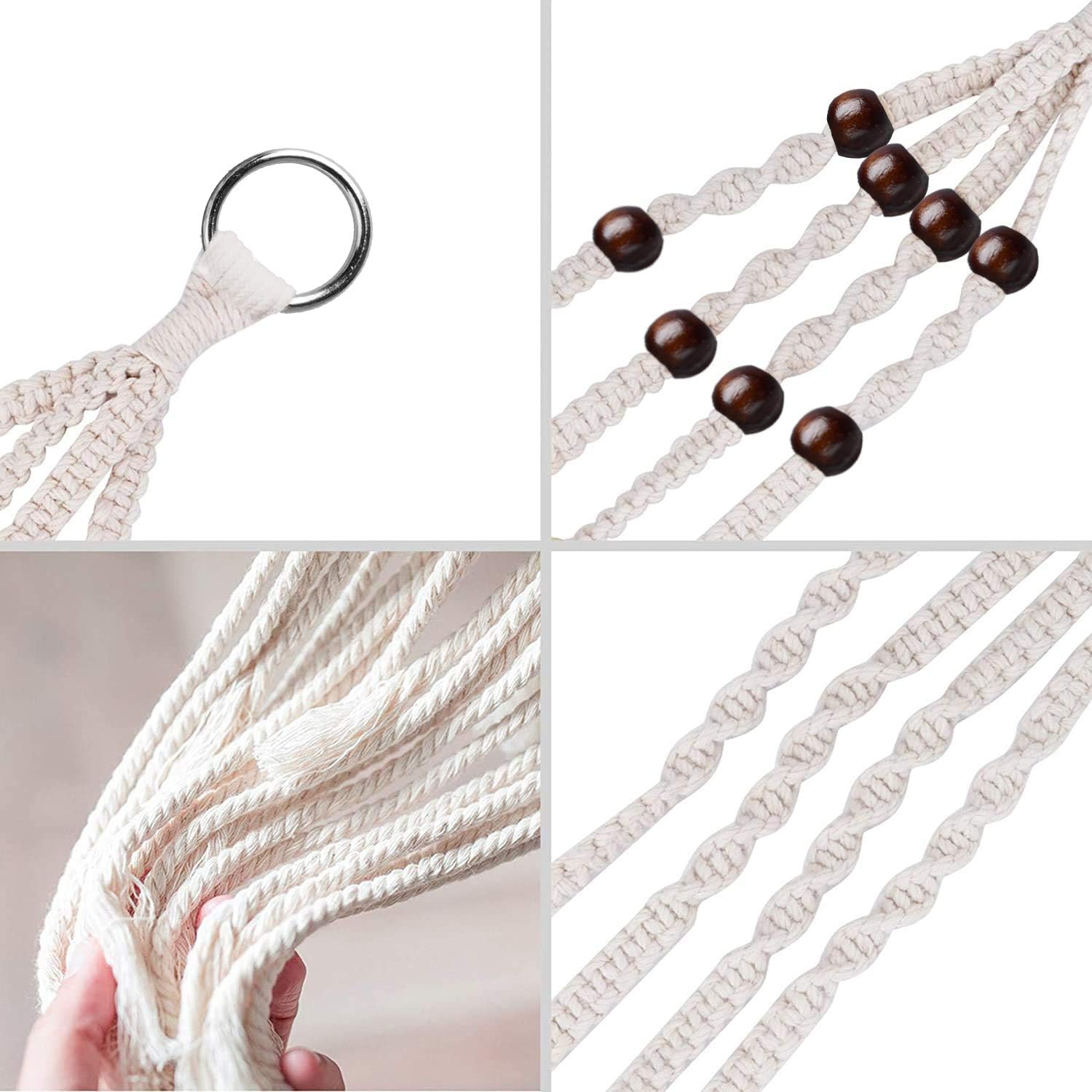 Macrame Plant Hangers 2 Pack, Handmade Natural Cotton Rope Hanging Planters for Indoor Plants, Odorless Not-Rotten Durable for Hanging Planter Indoor Outdoor — image 2