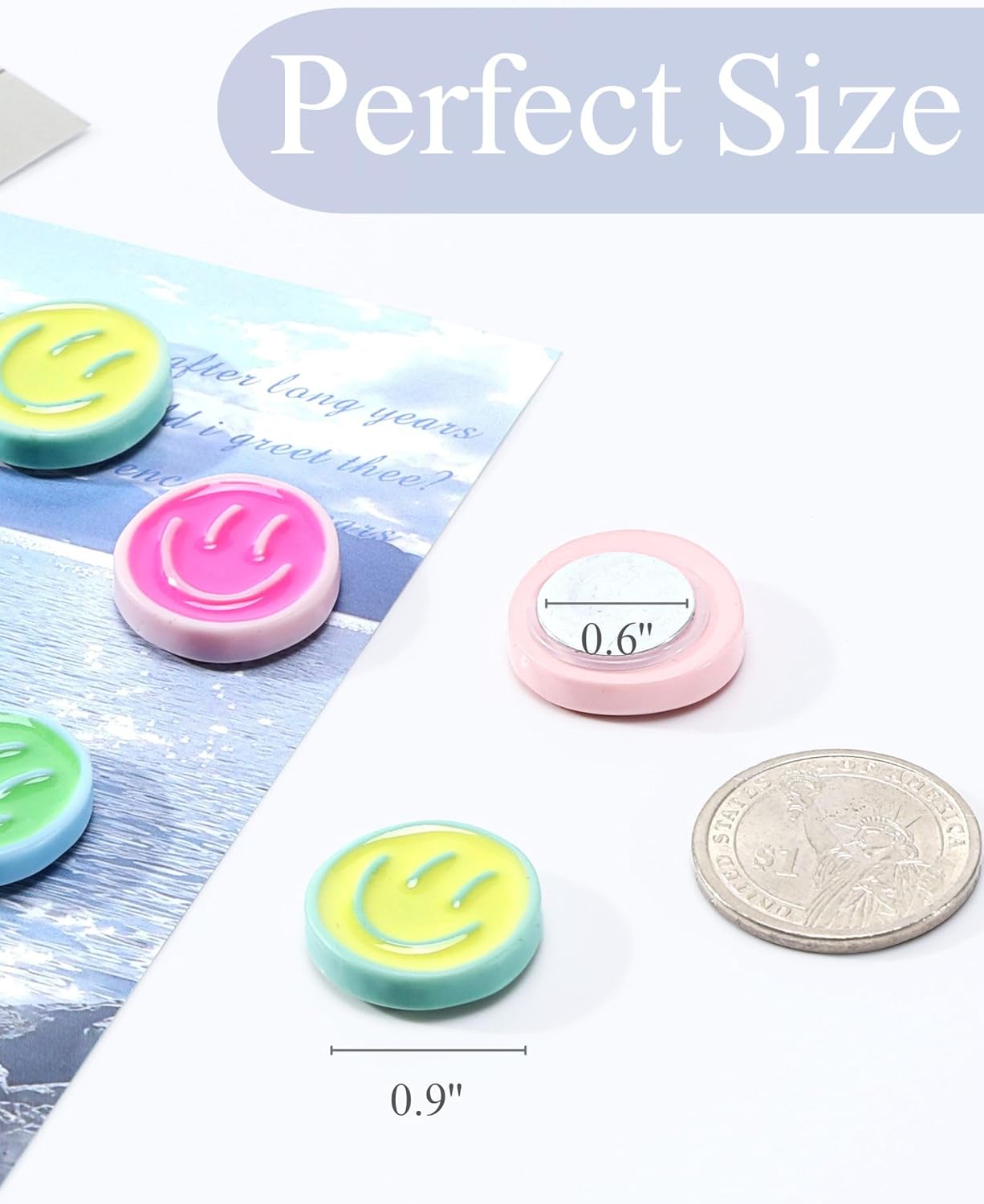 Cute Refrigerator Magnets, Colorful Smile Face Fridge Magnets for Whiteboard Cabinet Locker, Resin Love Heart Decorative Magnets for Classroom — image 2