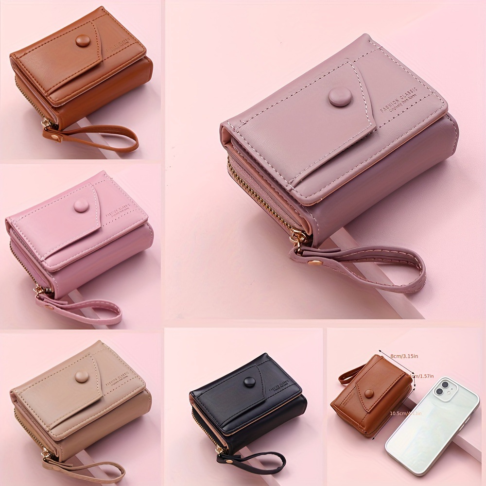 Black Chic Compact Trifold Wallet for Women - PU Leather Card Holder with Zipper Coin Purse & Wristlet Strap โ image 2