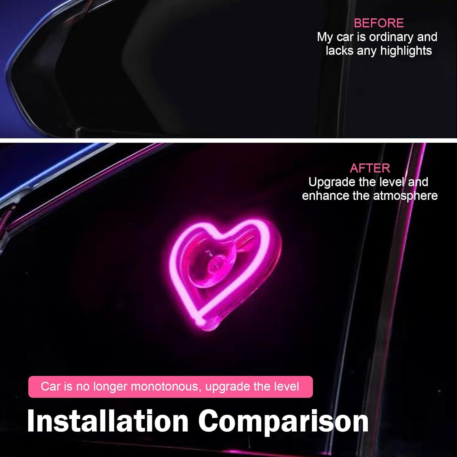 Car LED Ambient Light, Heart-Shaped Neon Window Light with Suction Cup, IP65 Waterproof 5 Modes Night Lighting Decoration, Romantic Mood Interior — image 5